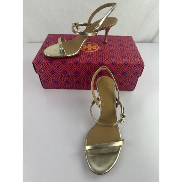 Tory Burch Penelope 65MM Slingback Sandal Mirror Metallic - Women's Size 7.5 - Picture 1 of 16